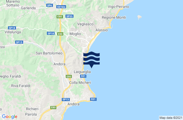 Mappa delle Getijden in Laigueglia, Italy