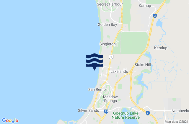 Mappa delle Getijden in Lakelands, Australia