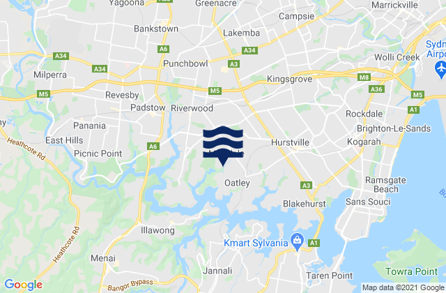 Mappa delle Getijden in Lakemba, Australia