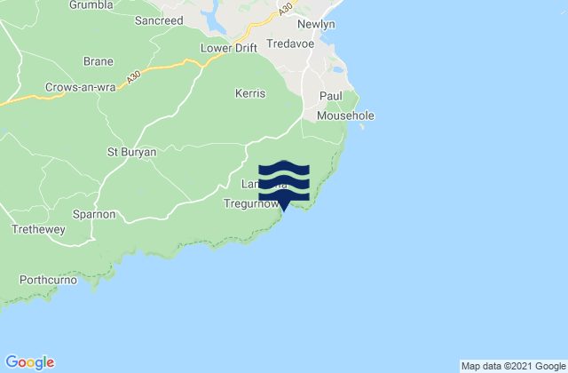 Mappa delle Getijden in Lamorna Cove Beach, United Kingdom