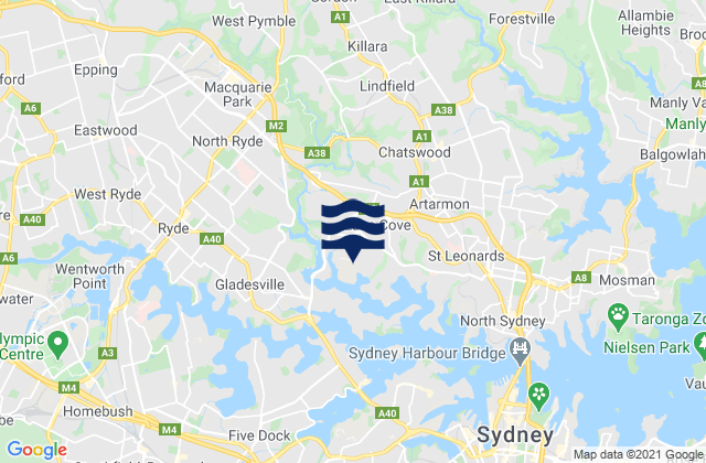 Mappa delle Getijden in Lane Cove North, Australia