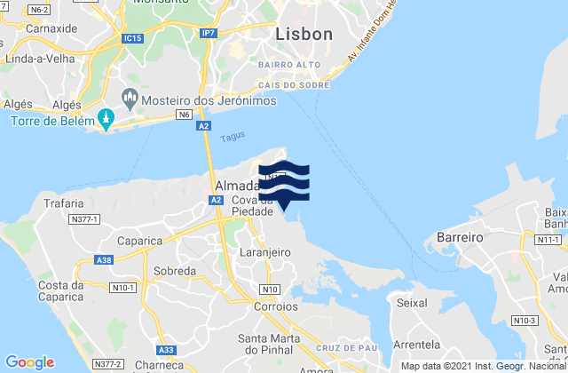 Mappa delle Getijden in Laranjeiro, Portugal