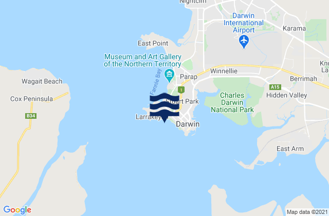 Mappa delle Getijden in Larrakeyah, Australia