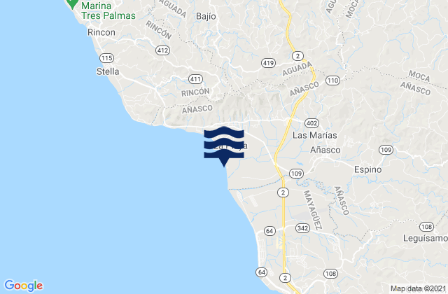 Mappa delle Getijden in Las Marias, Puerto Rico