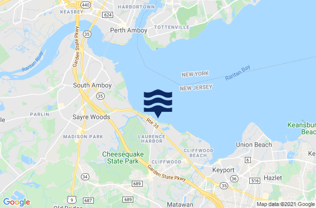 Mappa delle Getijden in Laurence Harbor Beach, United States