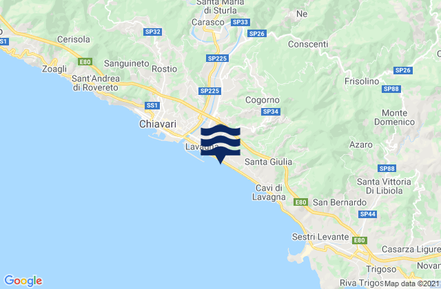 Mappa delle Getijden in Lavagna, Italy