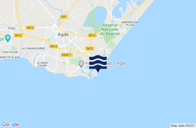 Mappa delle Getijden in Le Cap d'Agde, France
