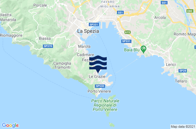 Mappa delle Getijden in Le Grazie, Italy