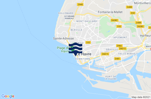 Mappa delle Getijden in Le Havre Beach, France