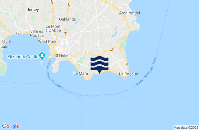 Mappa delle Getijden in Le Hocq, Jersey