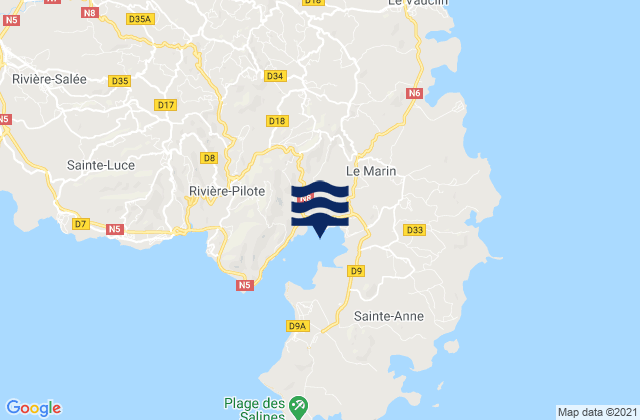 Mappa delle Getijden in Le Marin, Martinique