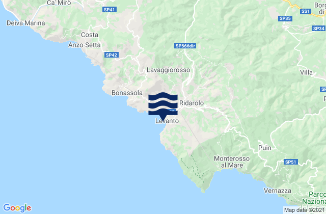 Mappa delle Getijden in Levanto, Italy