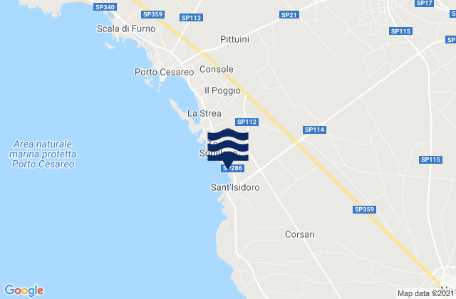 Mappa delle Getijden in Leverano, Italy