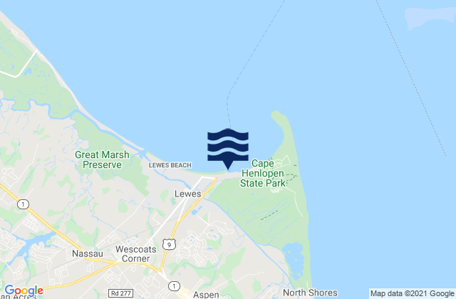 Mappa delle Getijden in Lewes (breakwater Harbor), United States