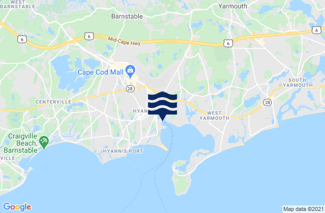 Mappa delle Getijden in Lewis Bay Beach, United States