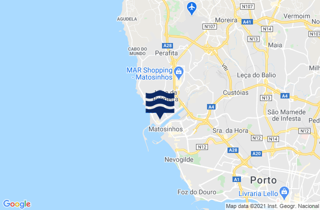 Mappa delle Getijden in Leça da Palmeira, Portugal