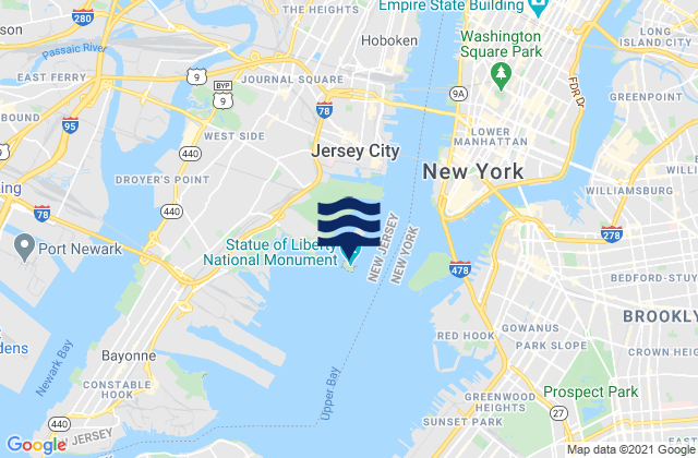 Mappa delle Getijden in Liberty Island, United States