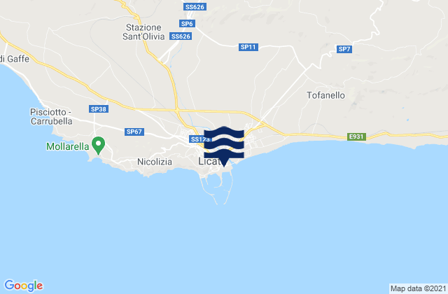 Mappa delle Getijden in Licata, Italy