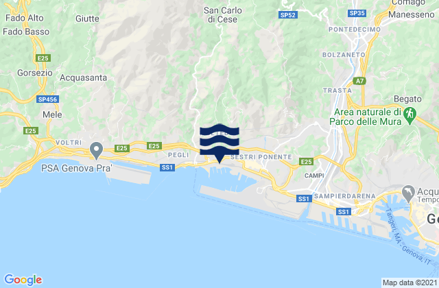 Mappa delle Getijden in Liguria, Italy