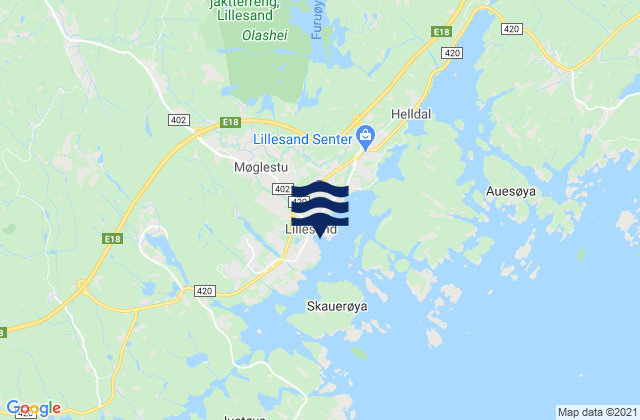 Mappa delle Getijden in Lillesand, Norway