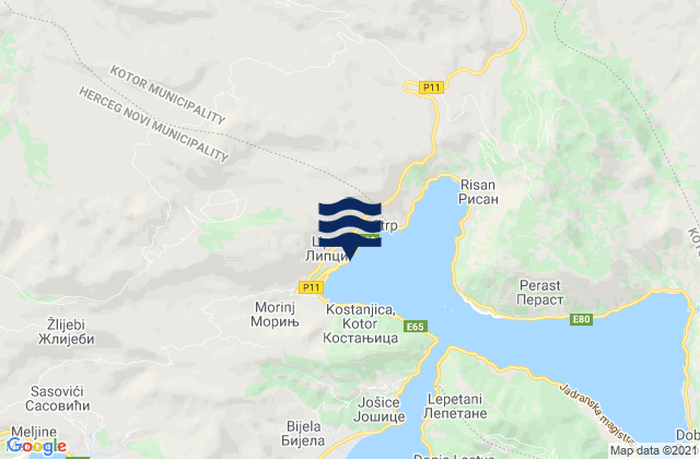Mappa delle Getijden in Lipci, Montenegro