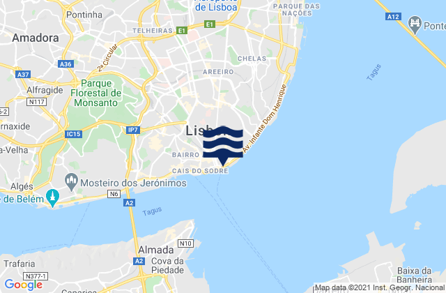 Mappa delle Getijden in Lisbon, Portugal