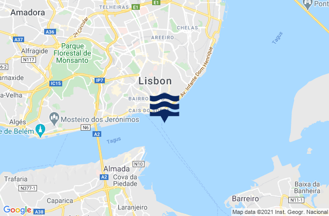 Mappa delle Getijden in Lisbon Tagus River, Portugal
