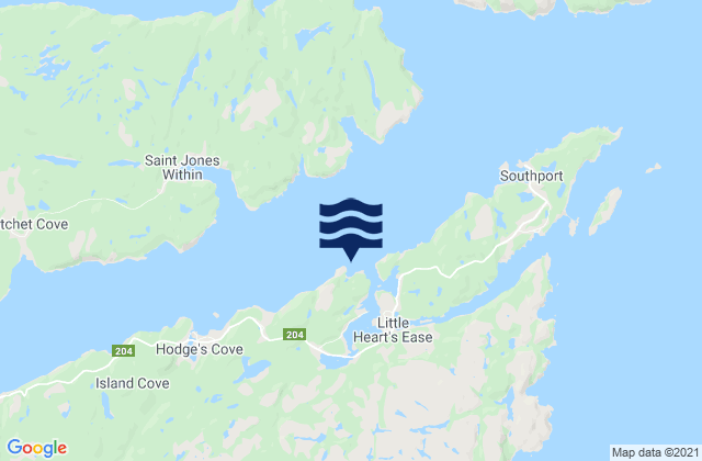 Mappa delle Getijden in Little Heart's Ease Harbour, Canada