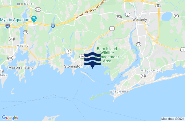 Mappa delle Getijden in Little Narragansett Bay entrance, United States