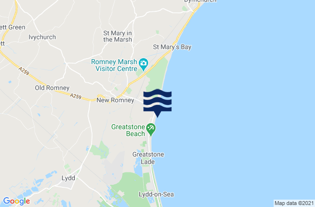 Mappa delle Getijden in Littlestone Beach, United Kingdom