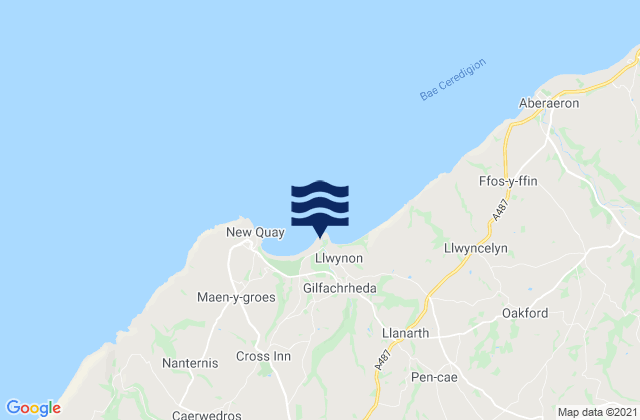 Mappa delle Getijden in Llanina Beach, United Kingdom