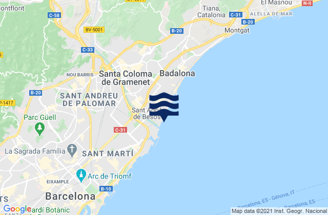 Mappa delle Getijden in Llefià, Spain