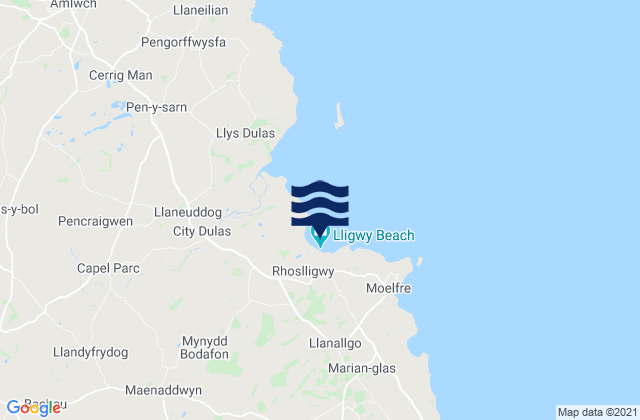Mappa delle Getijden in Lligwy Bay Beach, United Kingdom