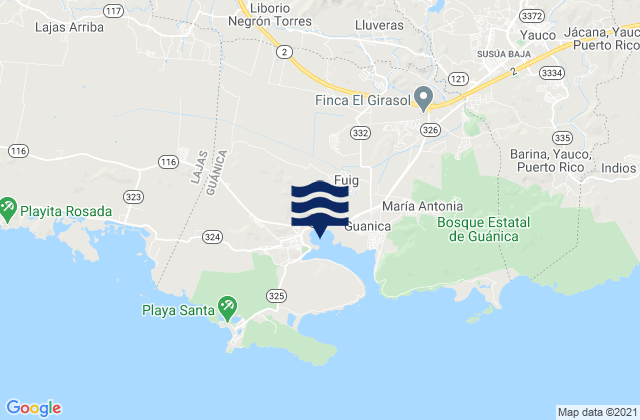 Mappa delle Getijden in Lluveras, Puerto Rico