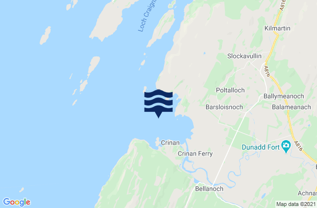 Mappa delle Getijden in Loch Crinan, United Kingdom