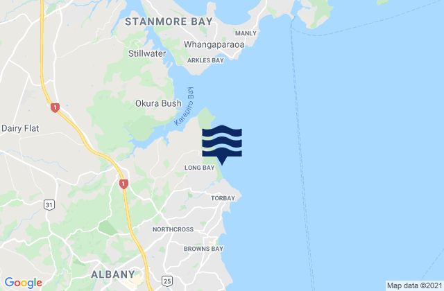 Mappa delle Getijden in Long Bay, New Zealand