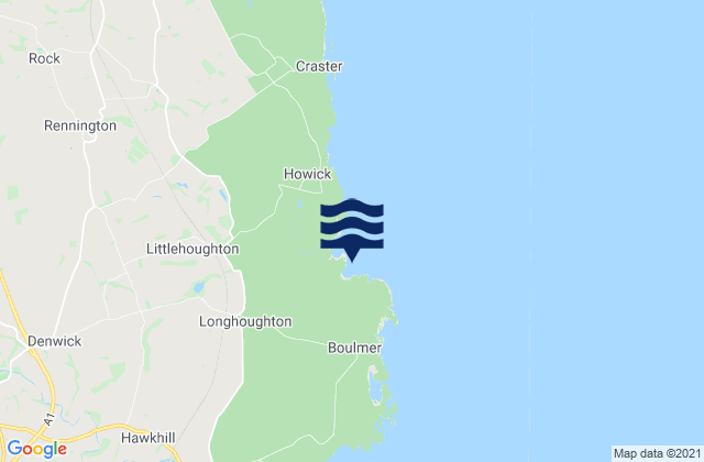 Mappa delle Getijden in Longhoughton Steel Beach, United Kingdom