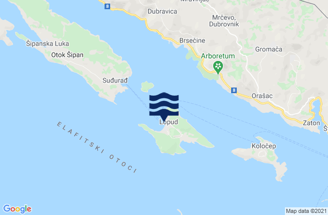 Mappa delle Getijden in Lopud, Croatia