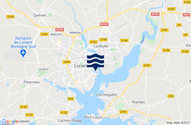 Mappa delle Getijden in Lorient (Arsenal), France