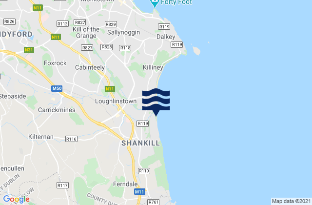 Mappa delle Getijden in Loughlinstown, Ireland