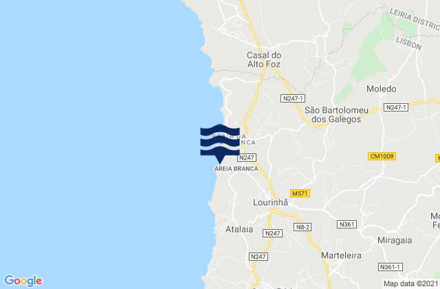 Mappa delle Getijden in Lourinhã, Portugal