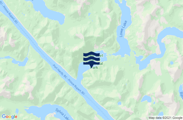Mappa delle Getijden in Lowe Inlet, Canada