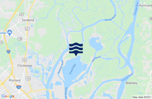 Mappa delle Getijden in Lower Bryant Landing, Tensay River, United States