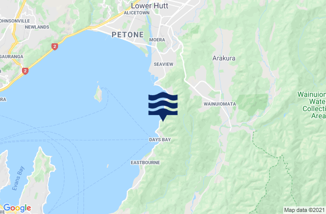 Mappa delle Getijden in Lower Hutt City, New Zealand