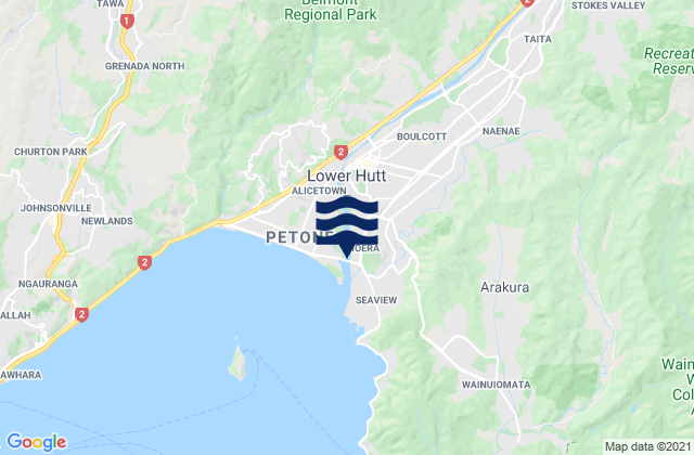 Mappa delle Getijden in Lower Hutt, New Zealand
