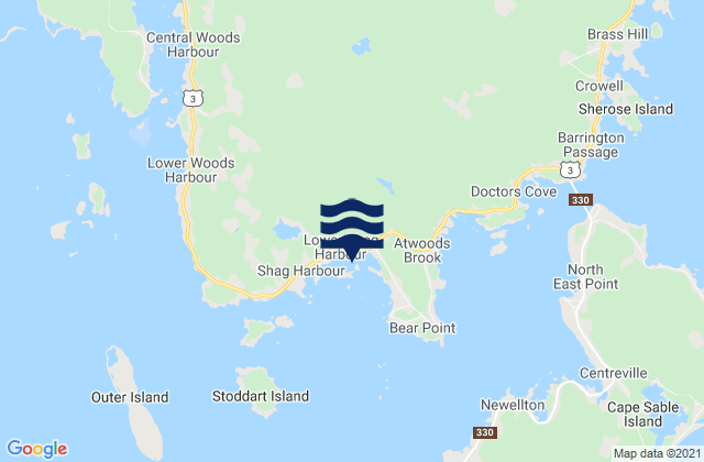 Mappa delle Getijden in Lower Shag Harbour, Canada