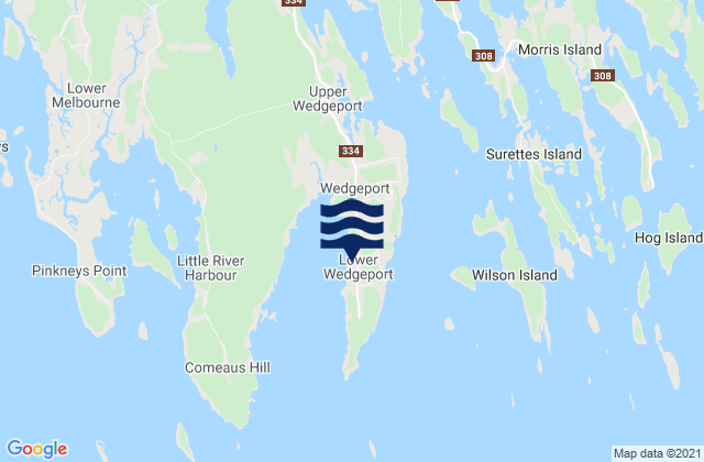 Mappa delle Getijden in Lower Wedgeport, Canada