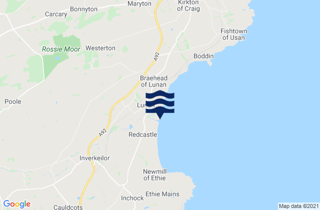 Mappa delle Getijden in Lunan Bay Beach, United Kingdom