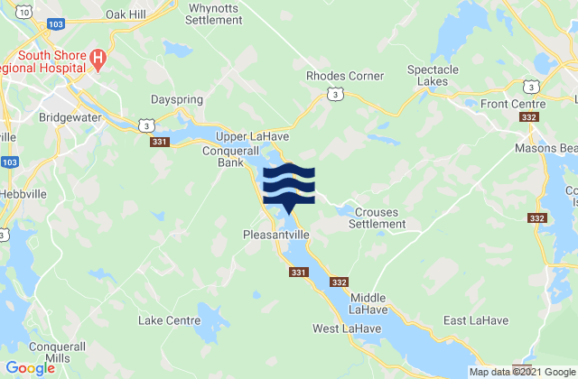 Mappa delle Getijden in Lunenburg County, Canada