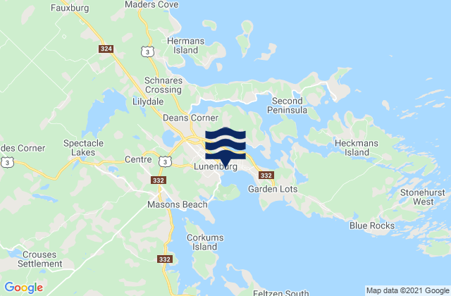 Mappa delle Getijden in Lunenburg, Canada